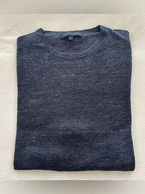 PATRICK ASSARAF MEN'S HEATHERED NAVY MEDIUM CREWNECK SWEATER